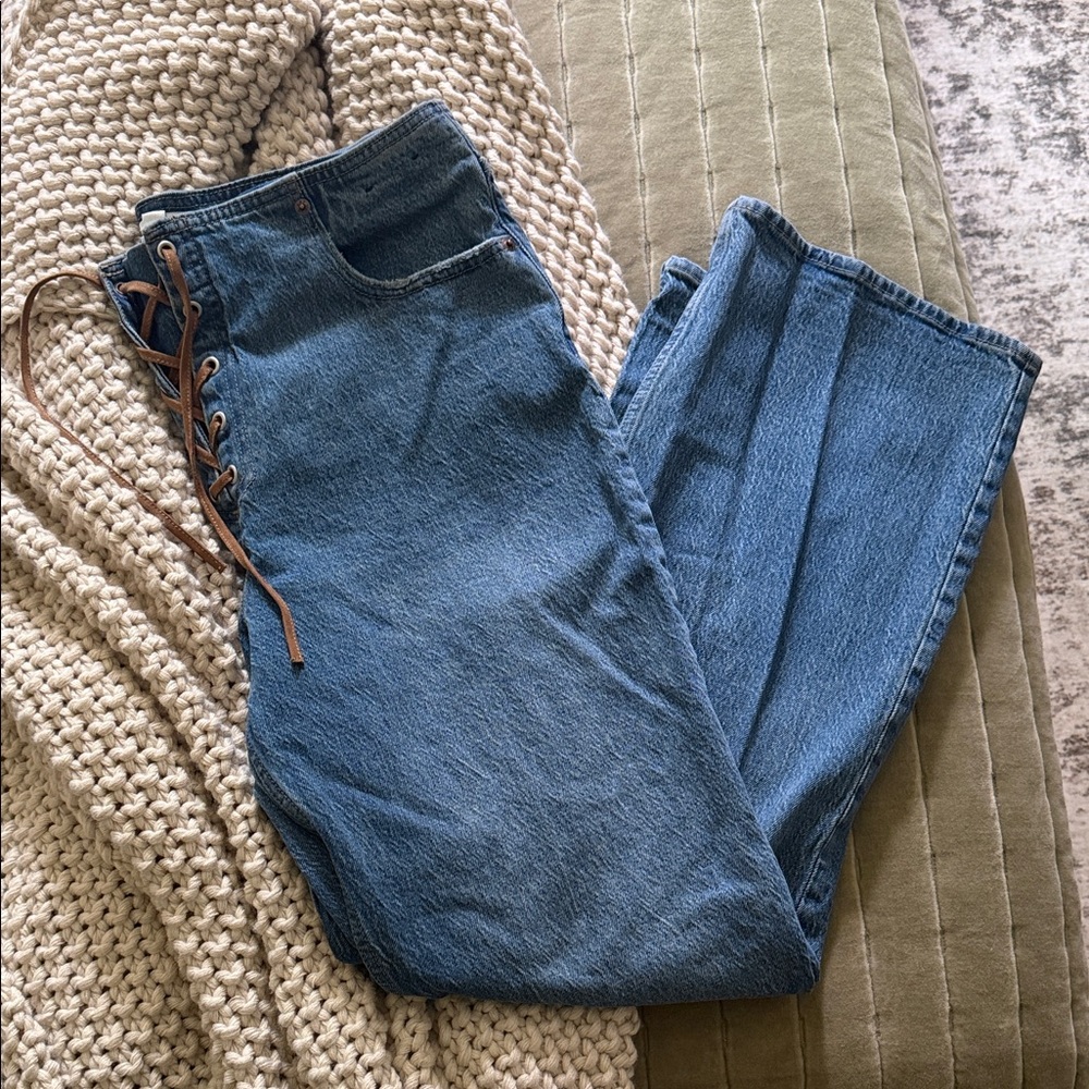 Abercrombie Curve Love High Rise 90s Relaxed Vegan Suede Lace Jeans
